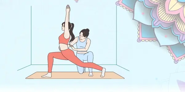 Birebir mentorluk desteği sayesinde güvenle yoga eğitmenliği yapan birini temsilen iki kişilik bir yoga dersi grafiği